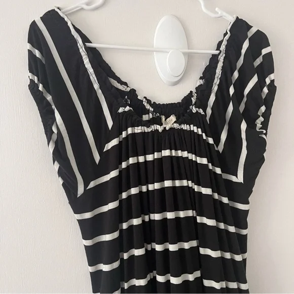 Loralette Maxi Dress Black White Stripe Front Slit 3X Plus Size - Picture 2 of 8